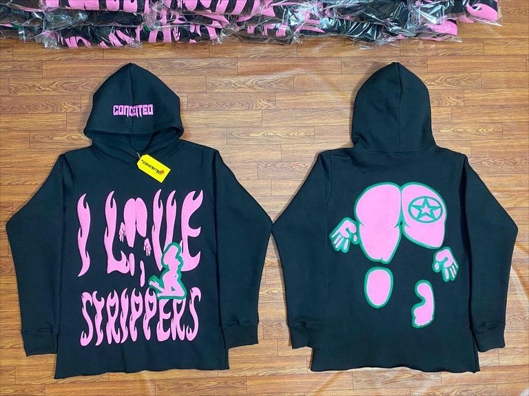 I Love Strippers Puff Print Hoodie