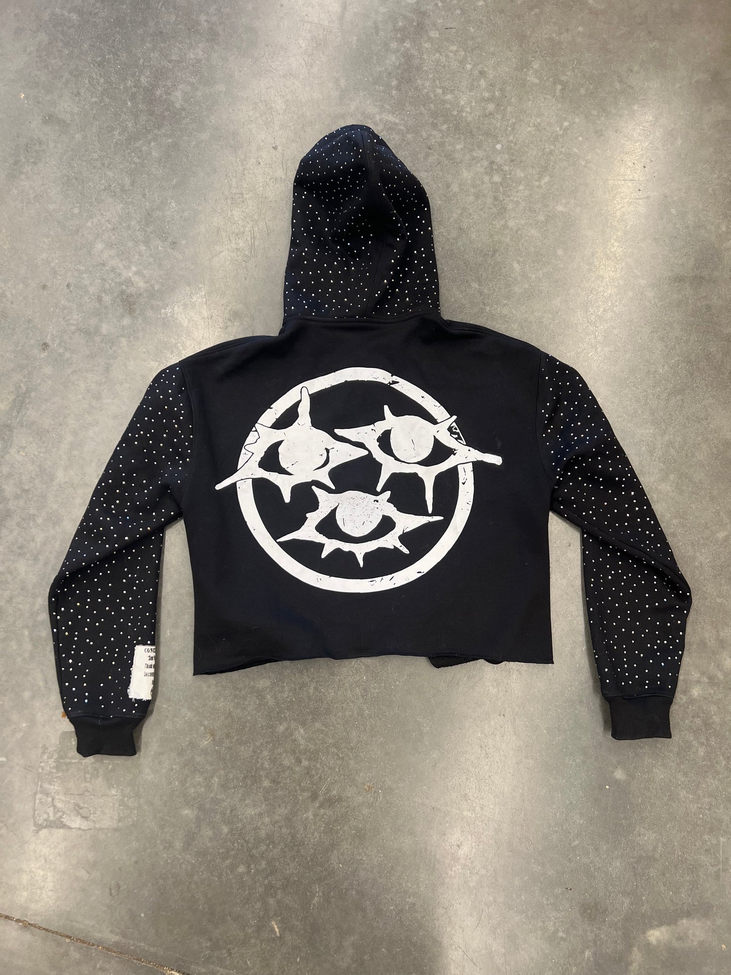 Rhinestone "Charcoal" Cropped Hoodie